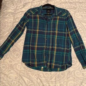 Blue green and yellow flannel